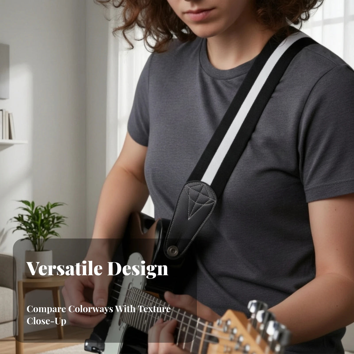 Elastic Guitar Strap with Leather Ends | Adjustable 141–220cm Guitar Strap PLUSH