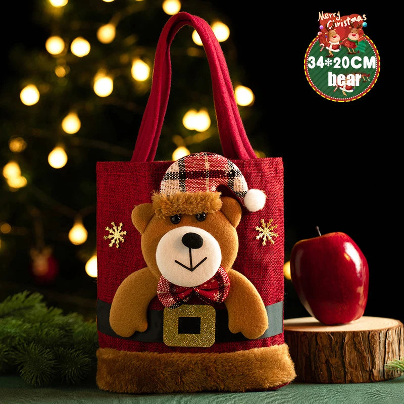 Christmas Snowman & Bear Gift Bags with Handles for Kids Christmas Gift Bags PLUSH 10PCS Bear