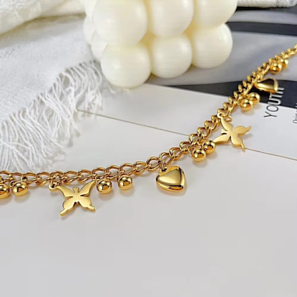 Stainless Steel Heart Charm Anklet & Bracelet – Zircon, Waterproof Charm Anklet Bracelet PLUSH