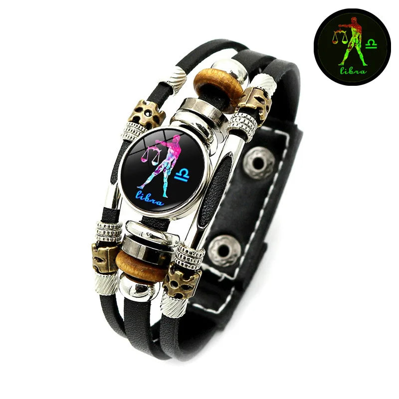 Luminous Constellation Leather Bracelet – Unisex Multilayer Charm Bracelet PLUSH Libra