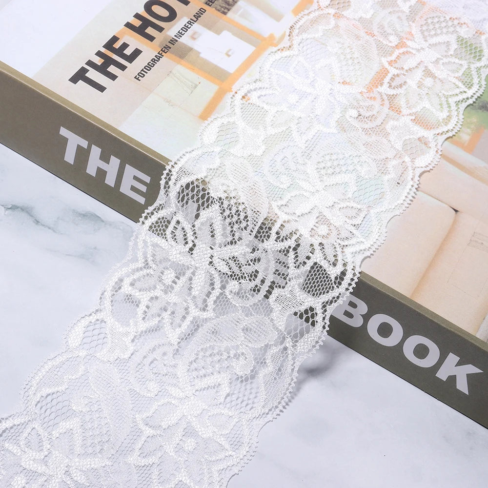 8cm Elastic Floral Lace Trim 2 Yards – DIY Sewing & Crafts Elastic Lace Trim PLUSH white 8cm