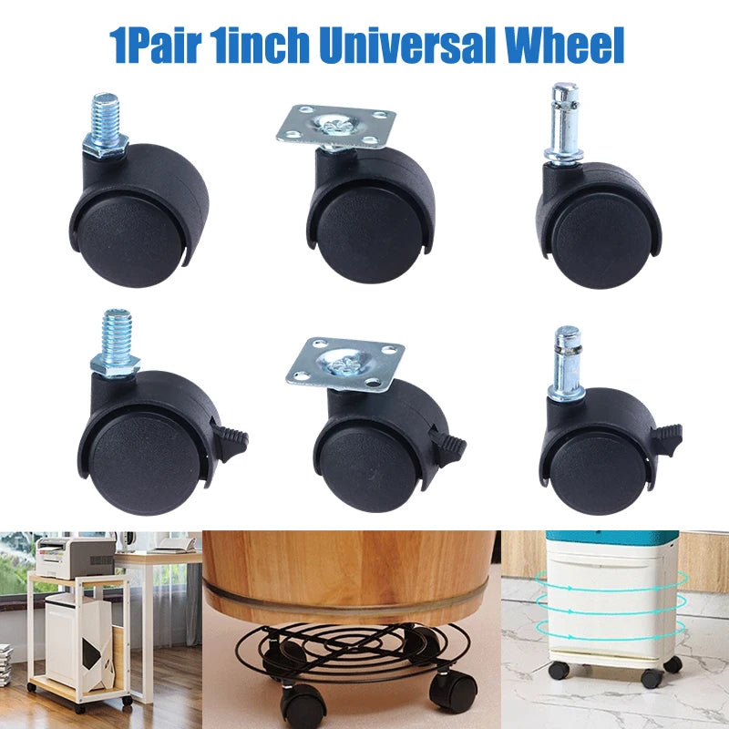 1-Inch Swivel Caster Wheels with Brake – 1 Pair Universal Swivel Caster Wheels PLUSH