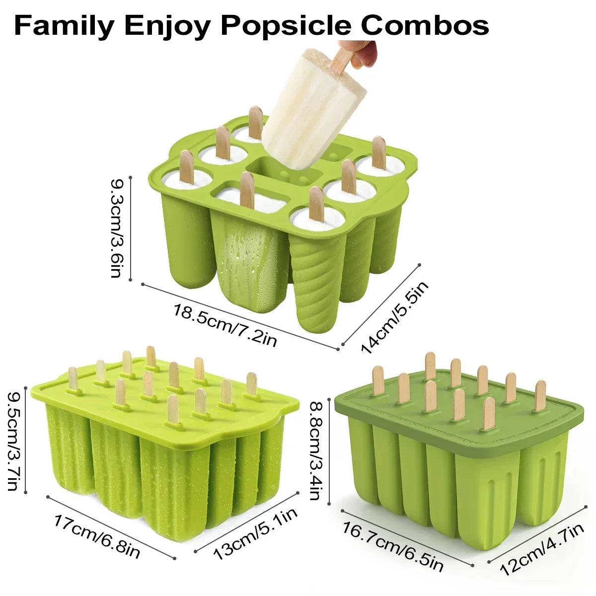 Silicone Popsicle Molds 12-Piece Set + 50 Wooden Sticks Popsicle Mold Set PLUSH