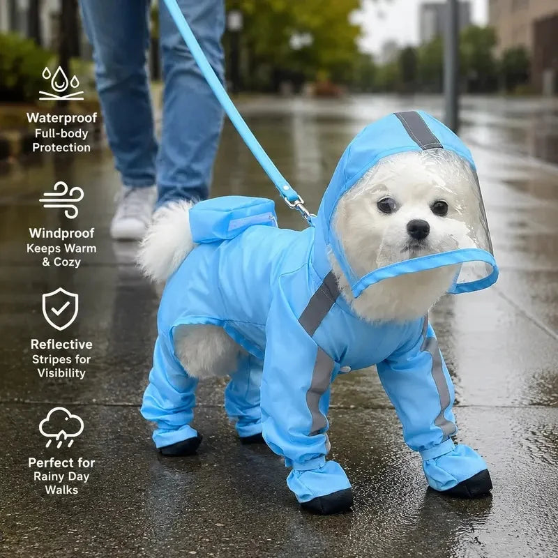 Small Dog Waterproof Poncho with Transparent Face Shield Dog Rain Poncho PLUSH