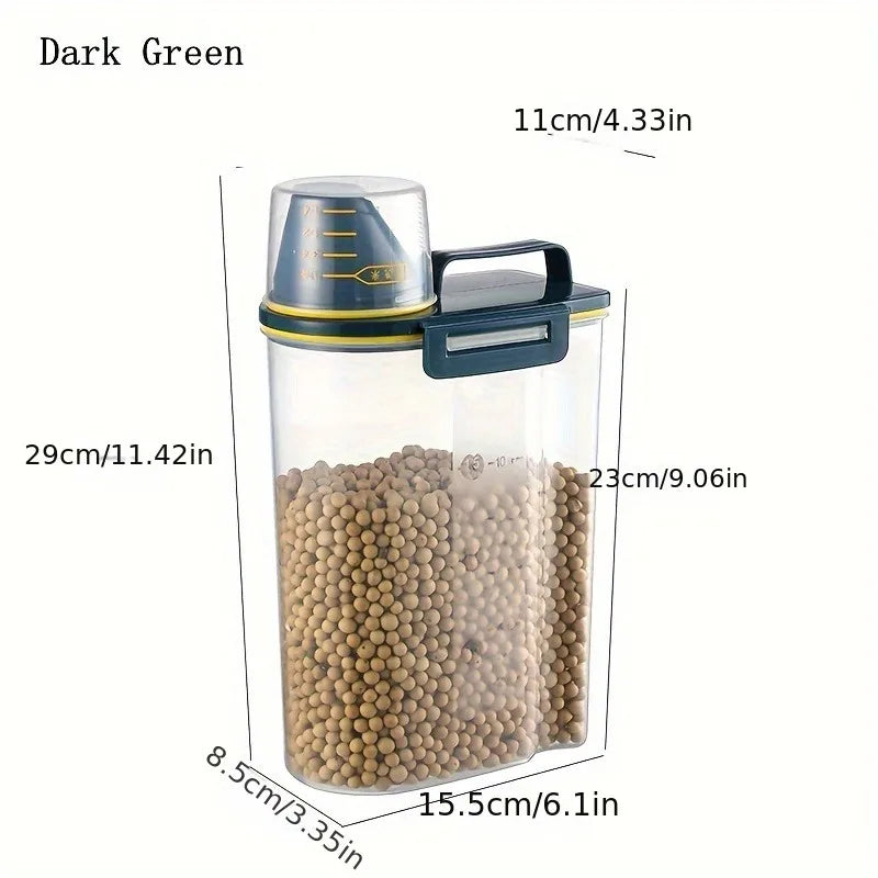 Pet Food Storage Container with Measuring Cup – Sealed Jar Pet Food Container PLUSH Green 2KG