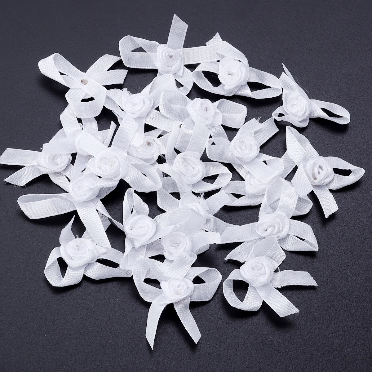 50pcs Satin Ribbon Bows 3.5x4.5cm – Colorful DIY Craft Bowknots Satin Ribbon Bows PLUSH White 3.5x4.5cm
