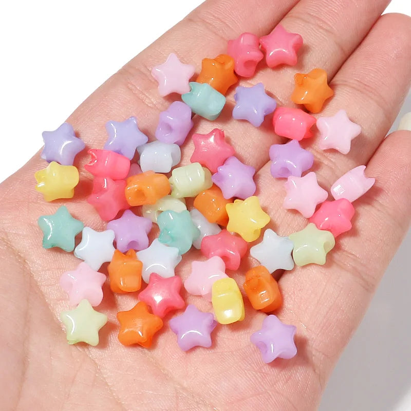 Jelly Color Star & Heart Big Hole Acrylic Beads – 100–500pcs Acrylic Spacer Beads PLUSH