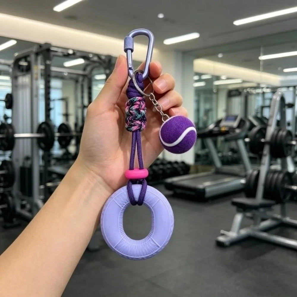 Tennis Fidget Keychain Grip Strength Trainer Squeeze Ring Fidget Keychain PLUSH Purple
