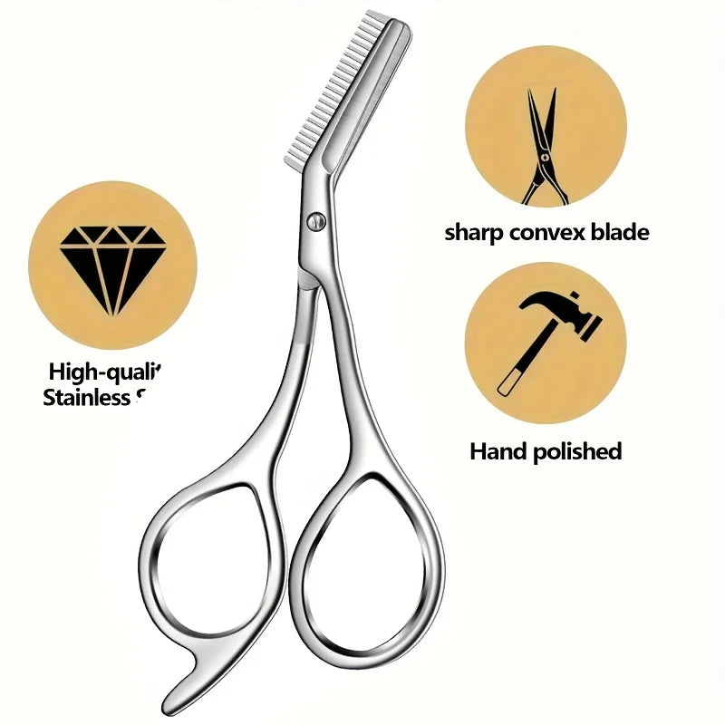 Stainless Steel Eyebrow Scissors with Comb – Precision Grooming Eyebrow Grooming Scissors PLUSH