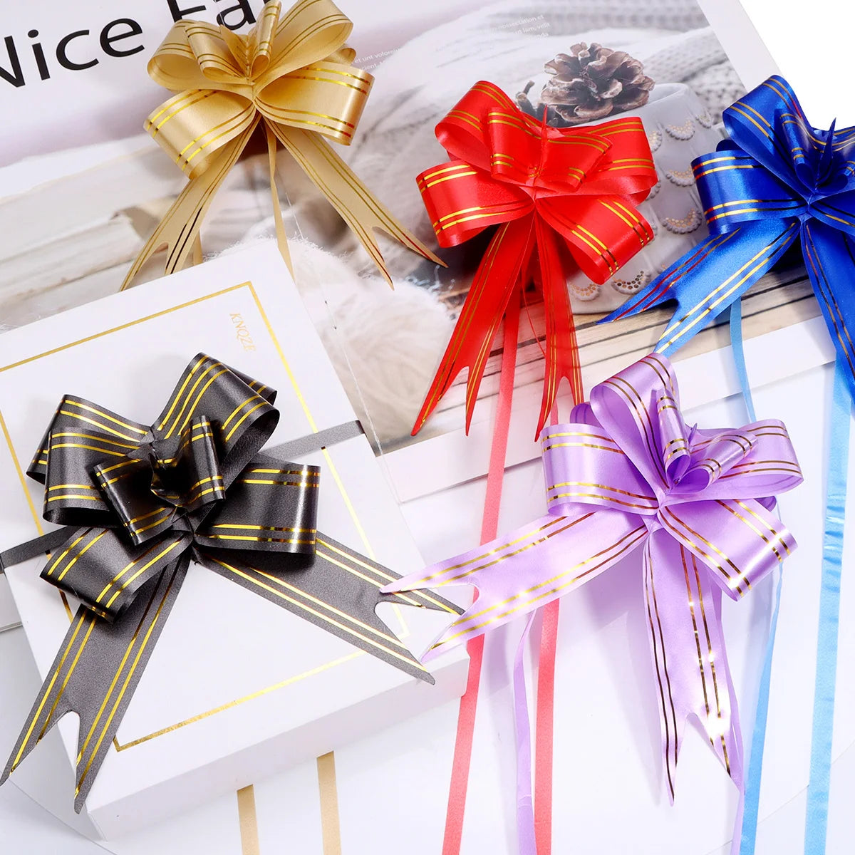 20pcs Pull Flower Bow Ribbons – Colorful Gift Wrap Decoration Gift Wrap Bows PLUSH