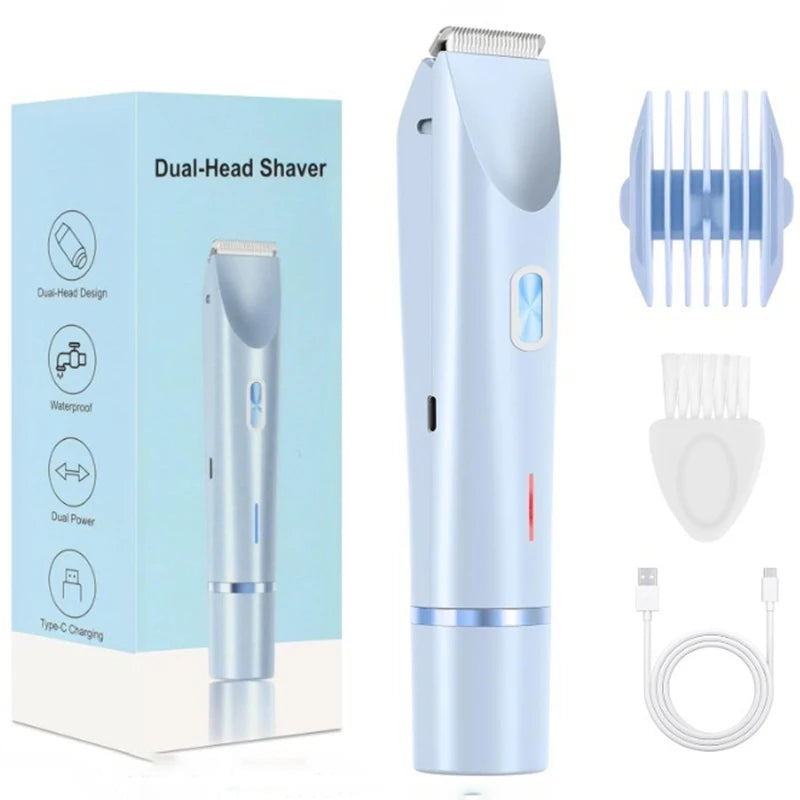 Women's 2-in-1 Double Head Electric Shaver & Body Trimmer Electric Body Shaver PLUSH Blue