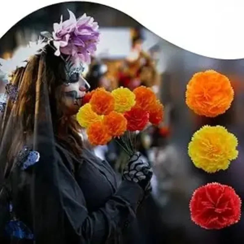 Artificial Marigold Flower Heads Bulk – Orange Silk Garland Artificial Flower Decor PLUSH