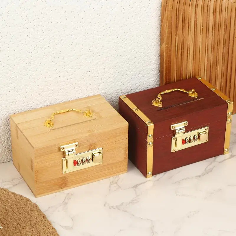 Wooden 3-Digit Combination Lock Piggy Bank | Treasure Money Box Piggy Bank PLUSH