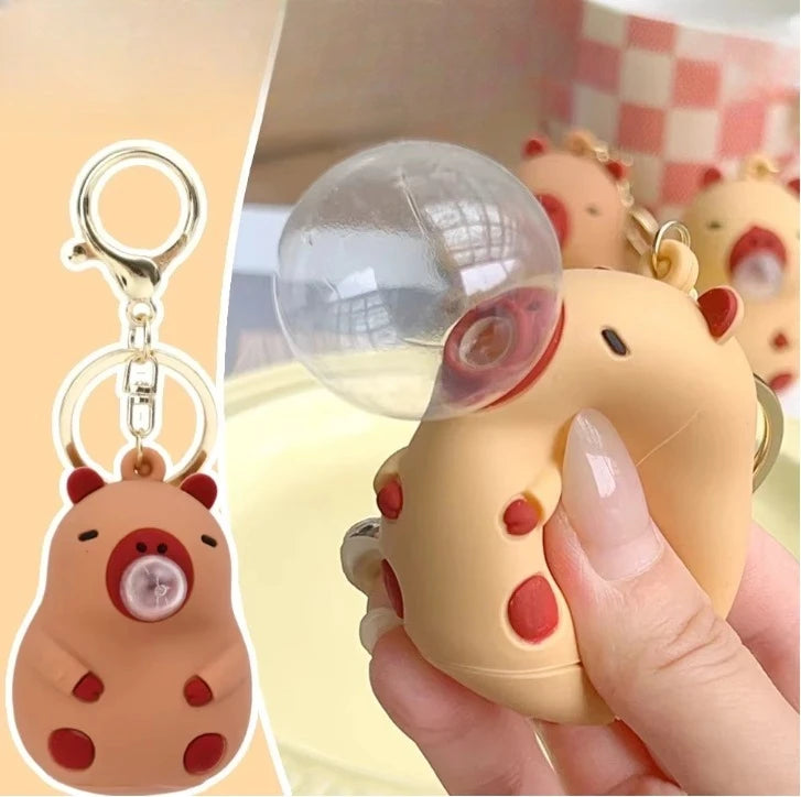 Capybara Bubble Blowing Keychain – Squeeze Toy Backpack Charm Novelty Keychain Toy PLUSH