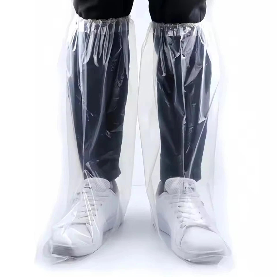 Long Disposable Waterproof Shoe Covers – Non-Slip Rain Boot Disposable Shoe Covers PLUSH white 20Pairs