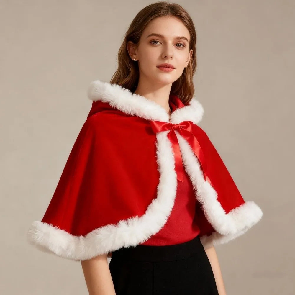 Plush Hooded Christmas Cape – Santa Claus Costume Cloak Holiday Costume Cape PLUSH