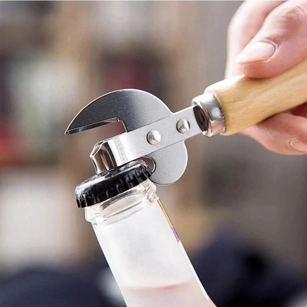 Stainless Steel Manual Can Opener – Wood Handle Kitchen Tool Manual Can Opener PLUSH