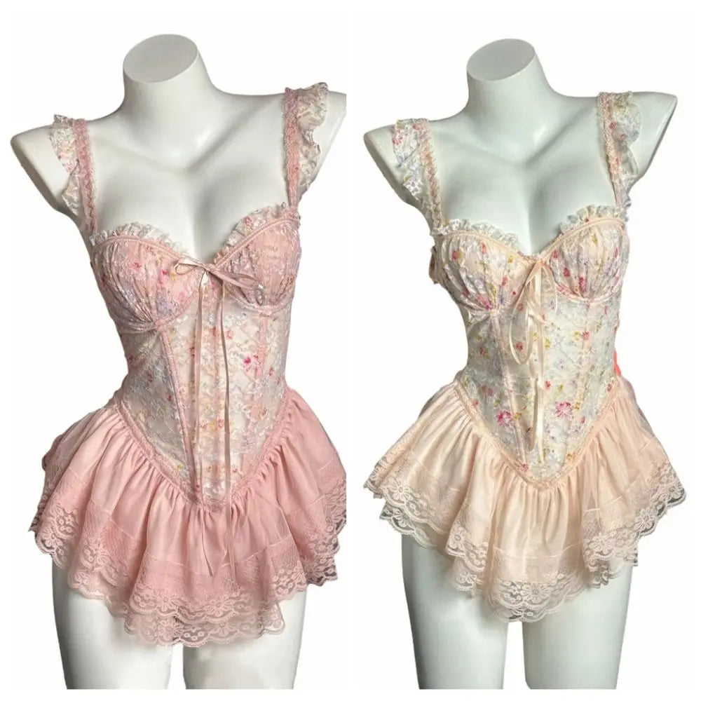 Lace Nightdress with Chest Pad – Sleeveless Women's Nightgown Lace Nightgown PLUSH