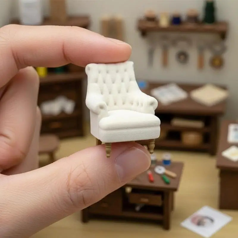 Mini Flocked Dollhouse Armchair 1:12–1:30 Scale Sofa Chair Dollhouse Furniture PLUSH