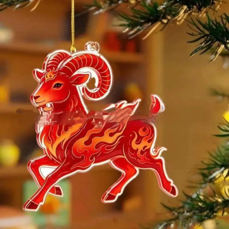 Acrylic Chinese Zodiac Goat Ornament – Red & Gold Pendant Festive Hanging Ornament PLUSH B size1