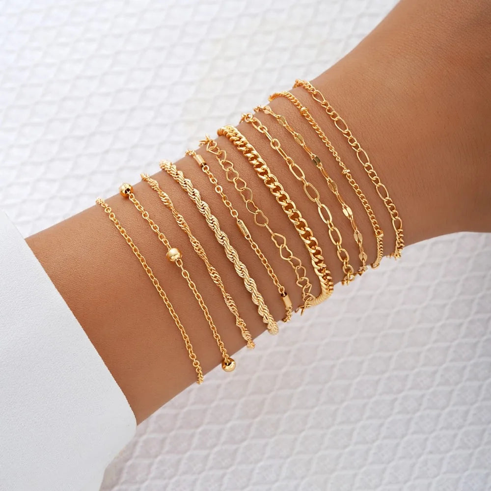 11-Piece Boho Bracelet Set – Twist Cuban Chain Multilayer Bangles Boho Bracelet Set PLUSH