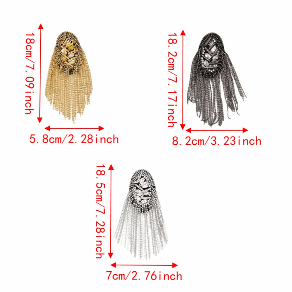 Rhinestone Tassel Shoulder Epaulettes – Unisex Fringe Brooch Shoulder Epaulette Brooch PLUSH