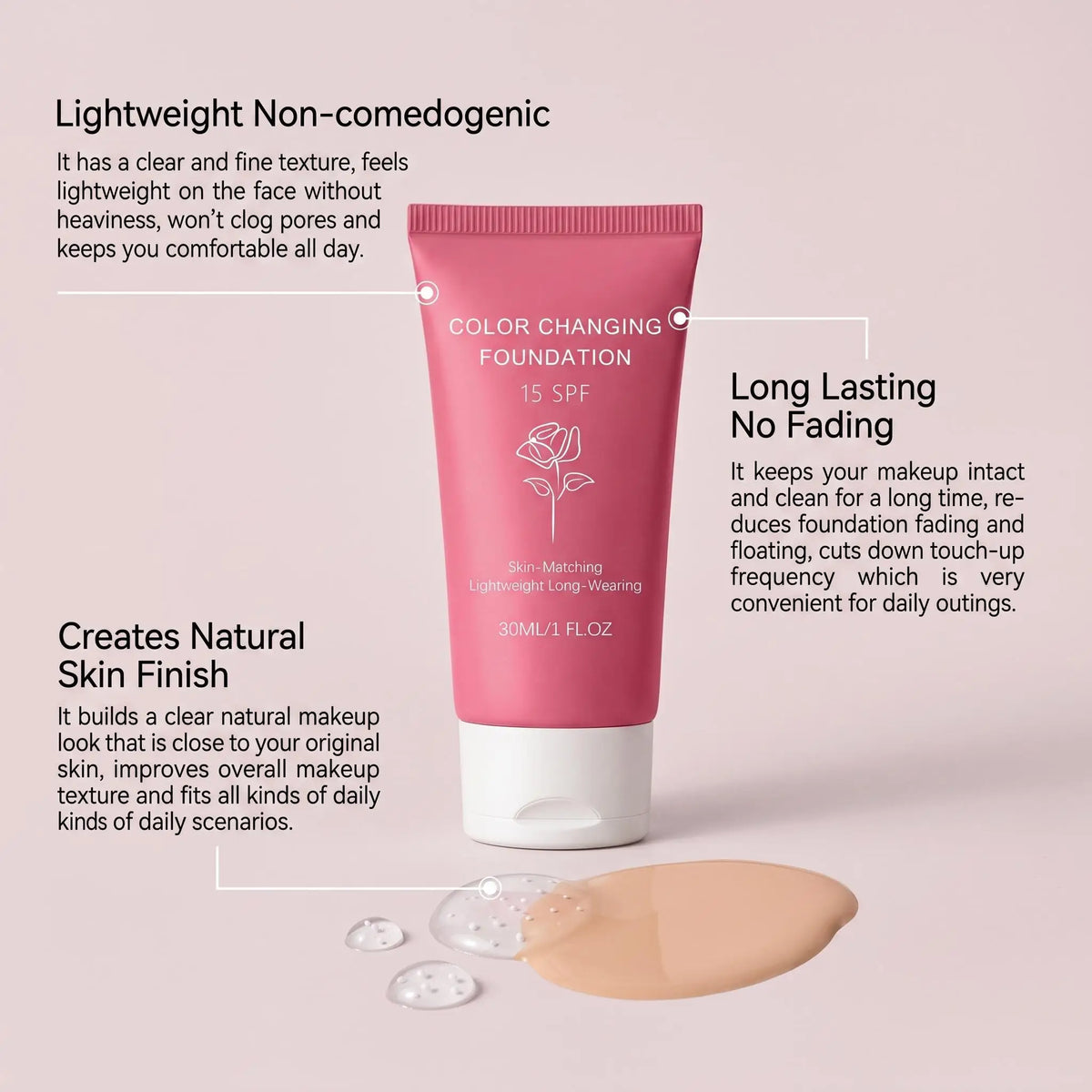 Korean Color Changing Foundation – SPF 15 Skin Tone Adapt Base Liquid Foundation PLUSH