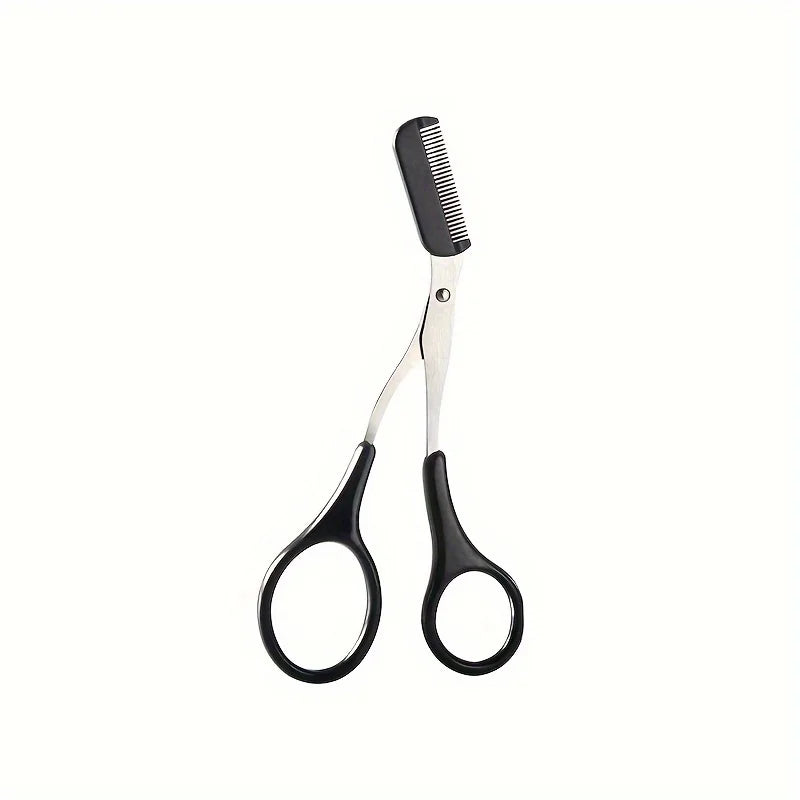 Stainless Steel Eyebrow Scissors with Comb – Precision Grooming Eyebrow Grooming Scissors PLUSH Black plastic handle