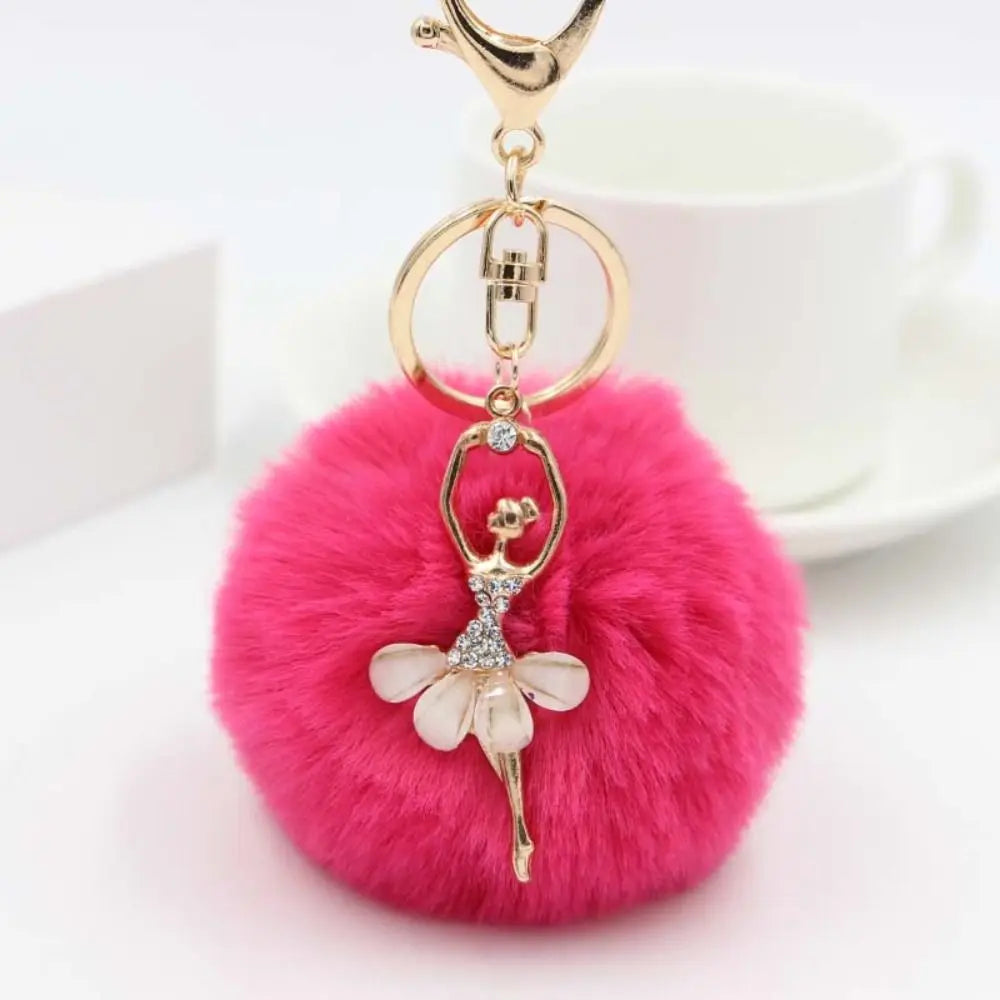 Ballet Angel Girl Fur Ball Keychain – Trendy Pom-Pom Keyring Fashion Keychain PLUSH