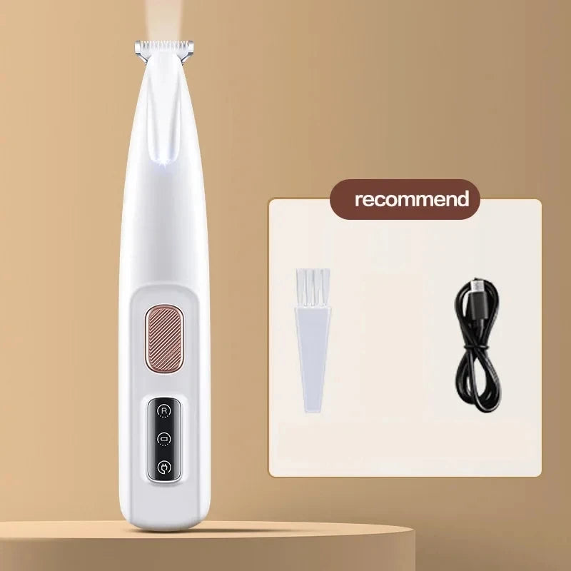Dog Paw Trimmer with LED Light – Waterproof Pet Clipper Pet Hair Trimmer PLUSH White