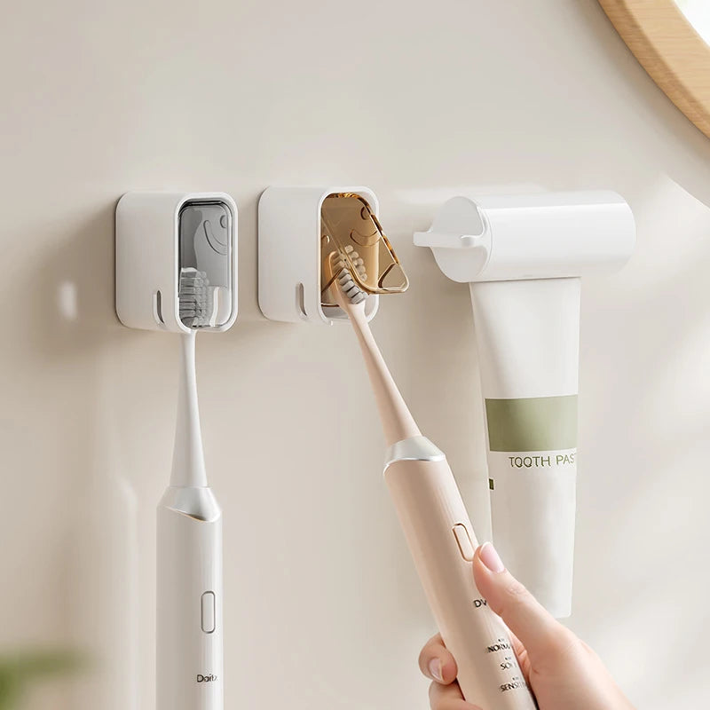 Wall Mount Toothbrush Holder with Dustproof Cover | No Drill Toothbrush Holder PLUSH