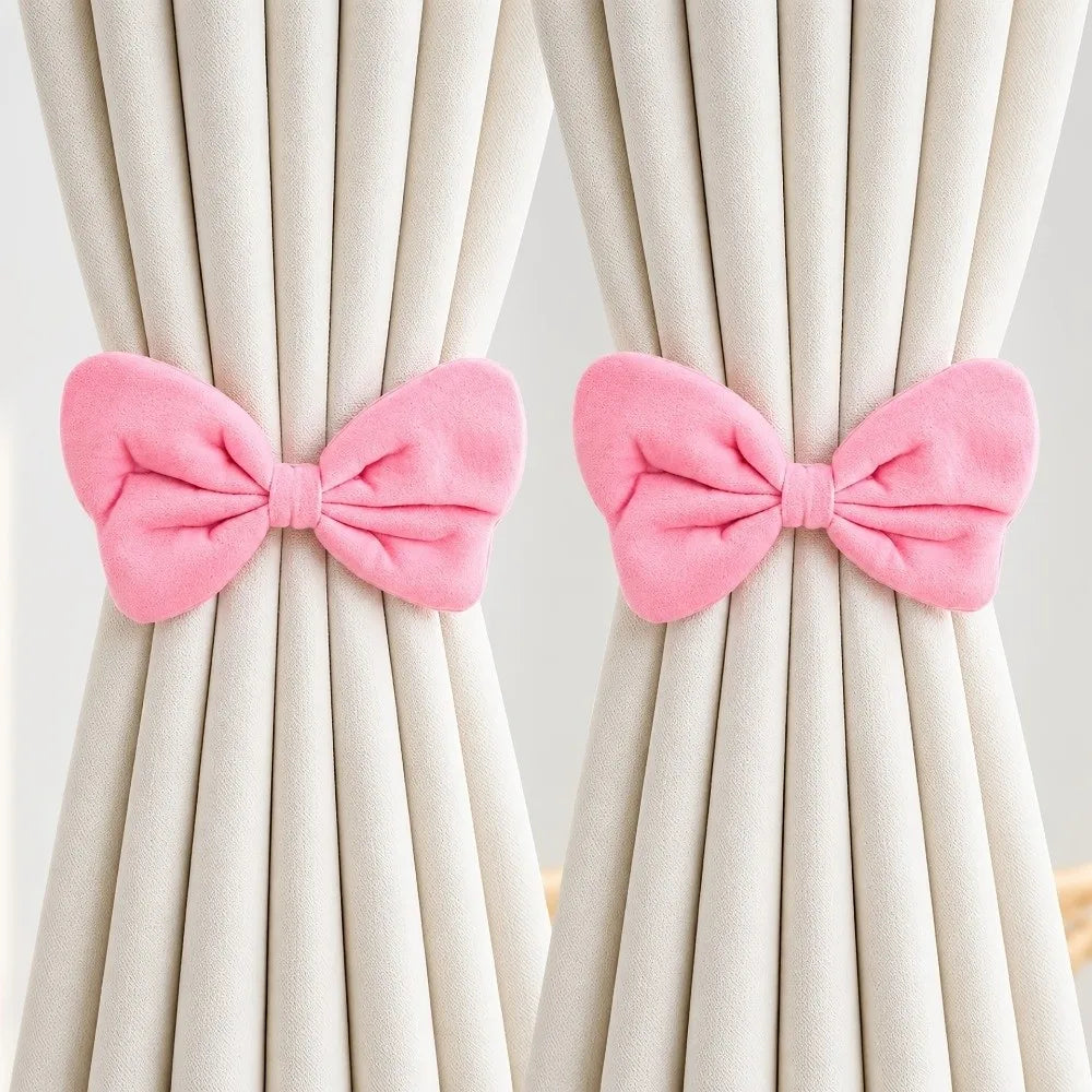Velvet Bowknot Curtain Tiebacks – Handcrafted Window Decor 2Pcs Curtain Tiebacks PLUSH Pink
