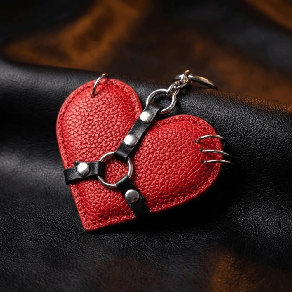 Y2K Rivet Heart Bag Charm – Punk Gothic Leather Keychain Bag Charm Keychain PLUSH