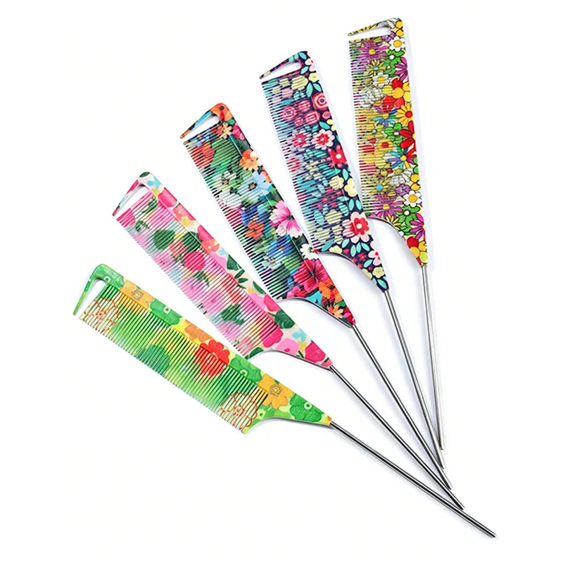 Anti-Static Floral Tail Comb – 5 Patterns | Salon & Home Hair Styling Comb PLUSH