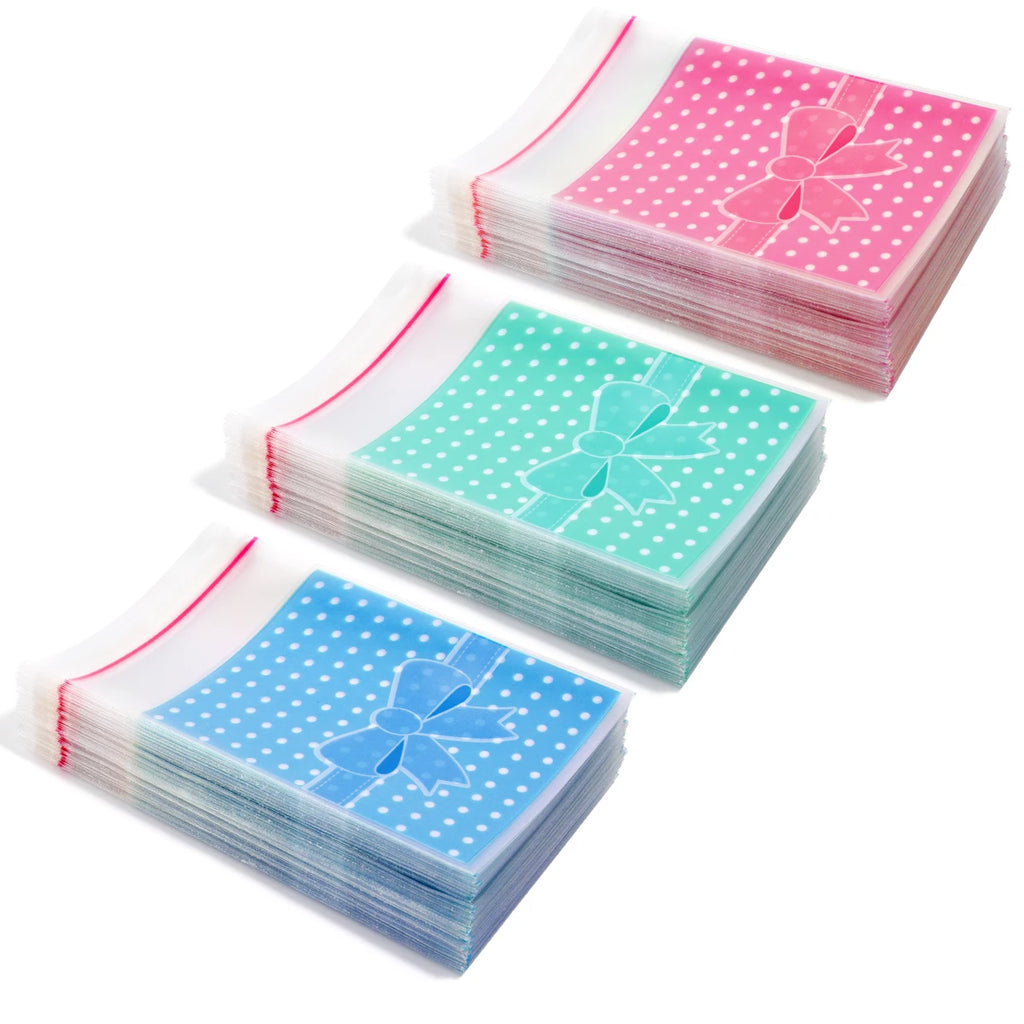 100-200pcs Self-Adhesive Polka Dot Bowknot Plastic Gift Bags Gift Packaging Bags PLUSH