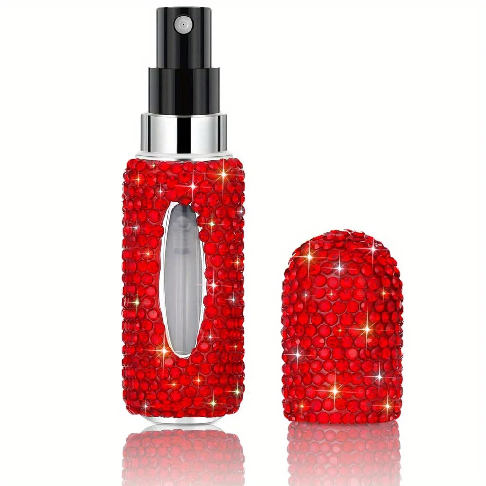 Rhinestone Perfume Atomizer 5ml – Refillable Travel Spray Bottle Perfume Atomizer PLUSH Red 5ml