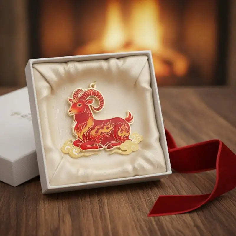 Acrylic Chinese Zodiac Goat Ornament – Red & Gold Pendant Festive Hanging Ornament PLUSH