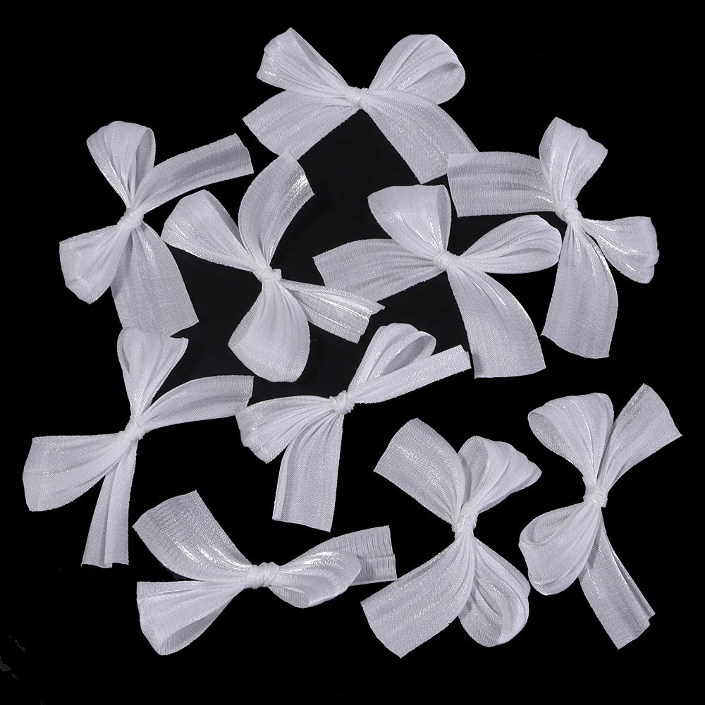 10pcs Pleated Satin Ribbon Bows – DIY Wedding & Hair Decor Ribbon Bow Embellishments PLUSH white