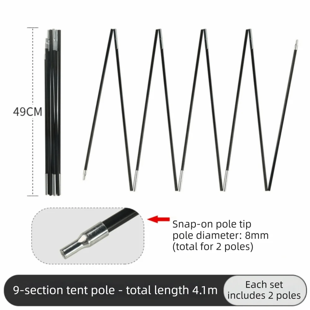 2-Pack Fiberglass Tent Poles – Adjustable Replacement Kit Tent Pole Kit PLUSH 4.1m 9 knots 8MM