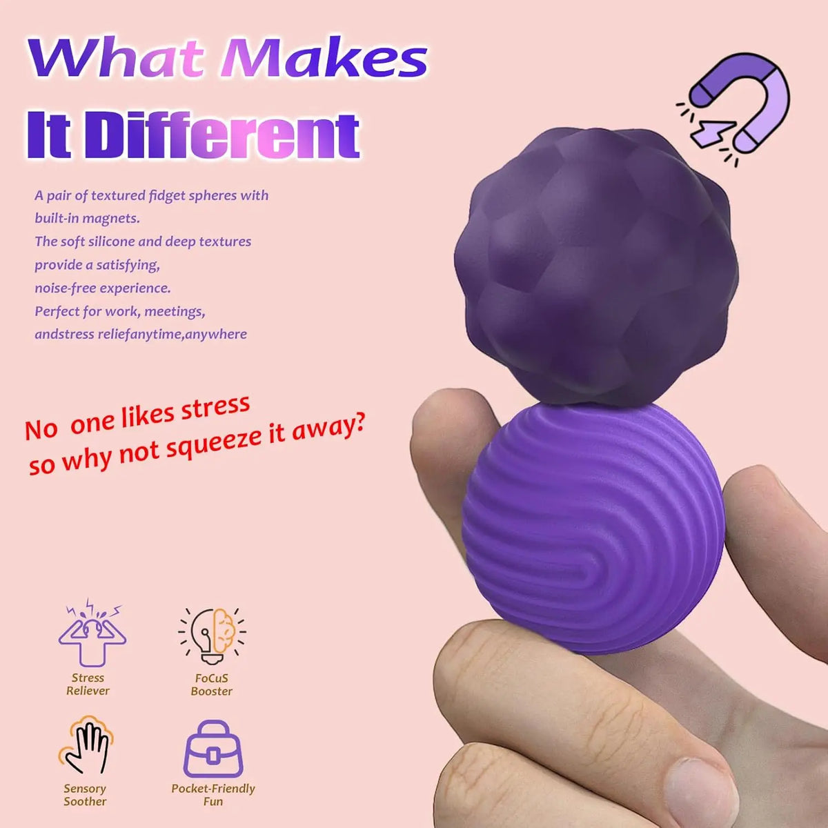 Silicone Magnetic Fidget Balls Sensory Toy Set – 2 to 8 PCS Magnetic Fidget Toy PLUSH