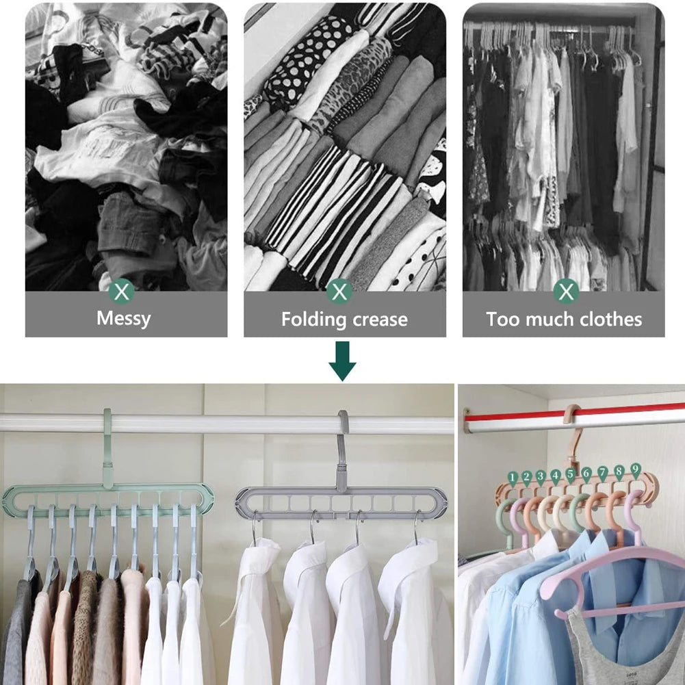 Foldable 9-Hole Closet Organizer Hanger – Space Saving Rack Closet Organizer Hanger PLUSH
