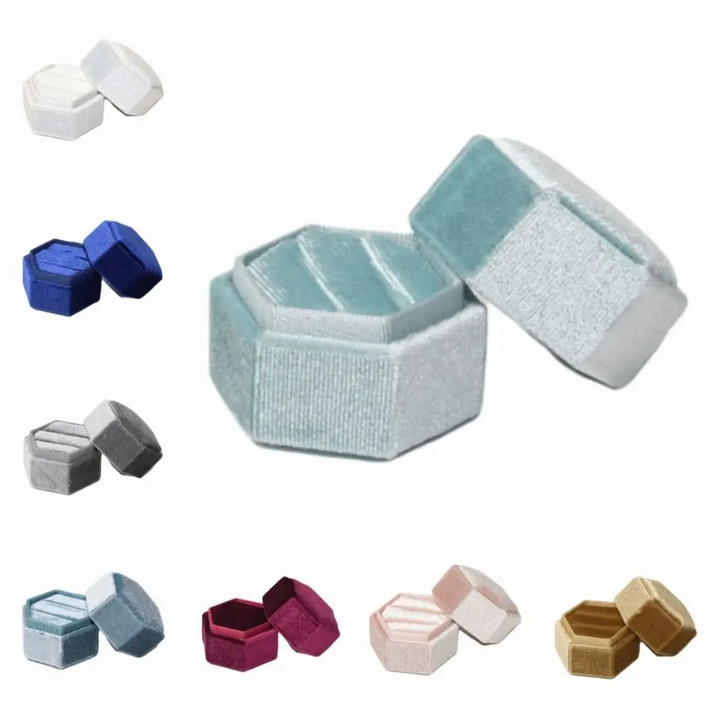 Velvet Hexagon Ring Box – Double Slot Jewelry Display Case Ring Display Box PLUSH