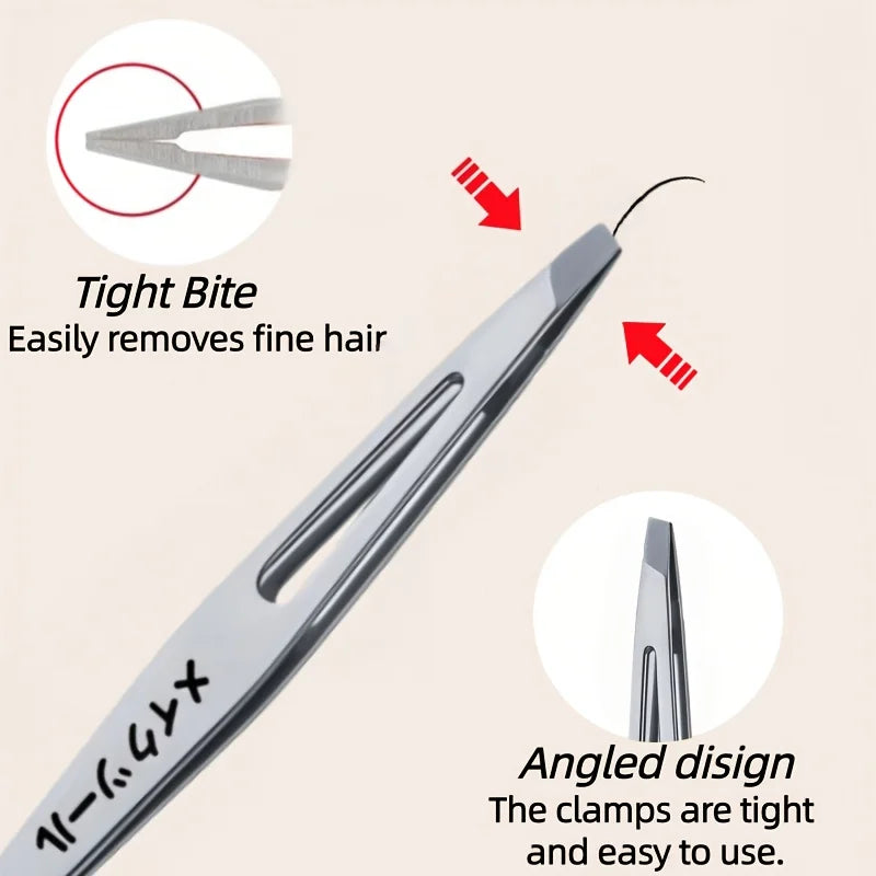 Stainless Steel Slant Tip Eyebrow Tweezers | Facial Grooming Eyebrow Tweezers PLUSH
