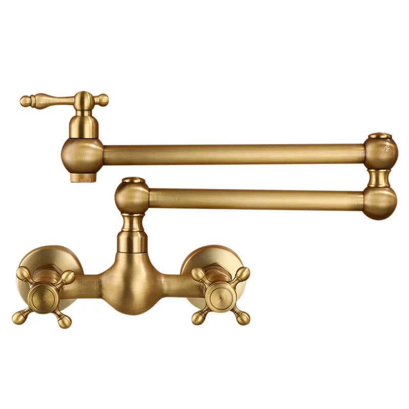 Wall-Mounted Antique Brass Kitchen Faucet Dual Handle EL542A Kitchen Faucet PLUSH Antique brass