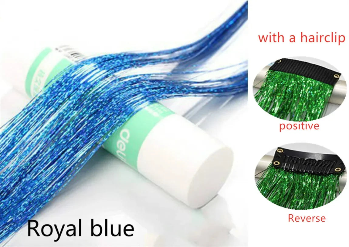 Sparkle Hair Tinsel Extensions 100cm – Colorful Braiding Dazzles Hair Tinsel Extension PLUSH with clip NO.21