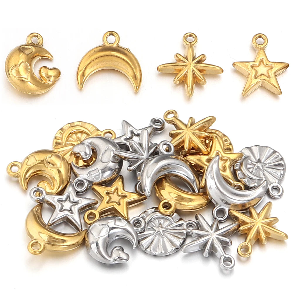 5pcs Stainless Steel Sun Moon Star Charms – DIY Jewelry Jewelry Charms PLUSH