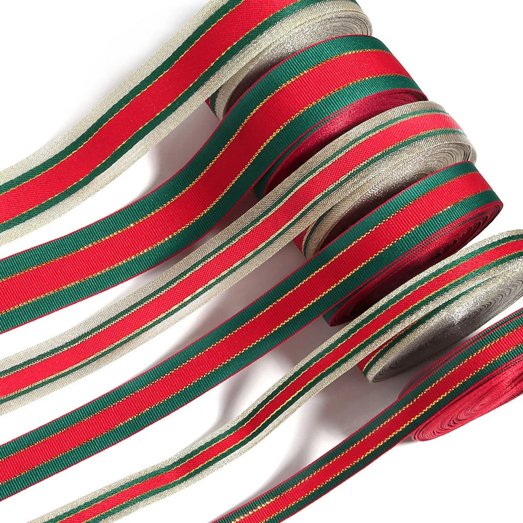 Red Green Stripe Christmas Ribbon 5-10 Yards | DIY Gift Wrap Craft Ribbon PLUSH