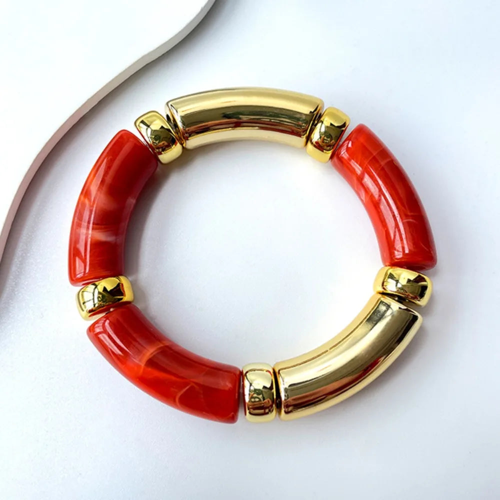 Vintage Acrylic Leopard Beaded Stretch Bracelet – Boho Bangle Beaded Stretch Bracelet PLUSH