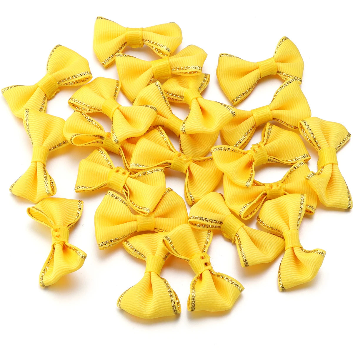 30pcs Satin Ribbon Bows 38x23mm – Colorful DIY Craft Decor Ribbon Bow Embellishments PLUSH Yellow