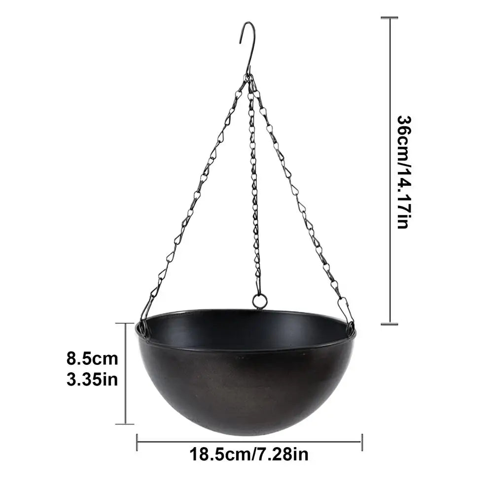 Metal Hanging Plant Basket – Round Wire Pot for Balcony & Garden Hanging Plant Basket PLUSH Black